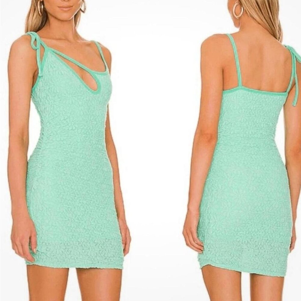 NWT Lovers and Friends mini mint green dress 👗 Texture Ruched Bodycon Cutout S - Picture 4 of 5